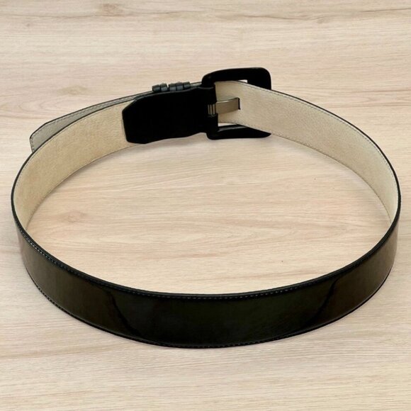 Vince Camuto Black Faux Patent Leather Wide Belt Studded Buckle Size Large 41" - Picture 3 of 15